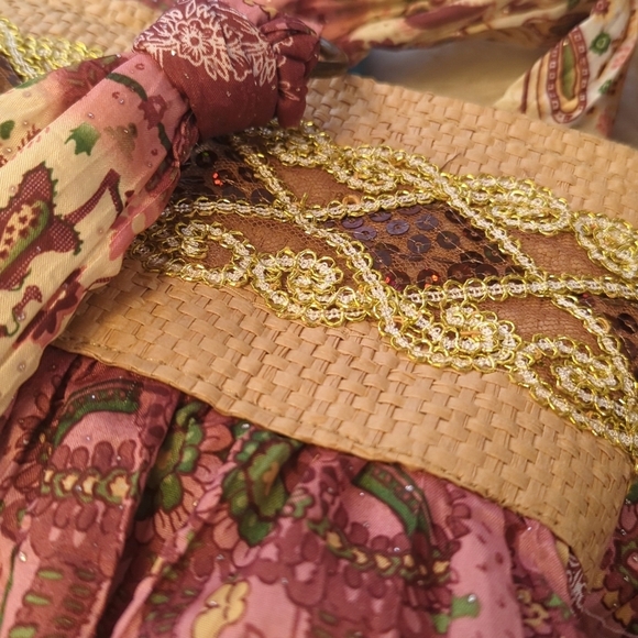 Bohemian Paisley Tote Bag  Multicolor Sequins Glitter Straw Accent - Picture 10 of 11